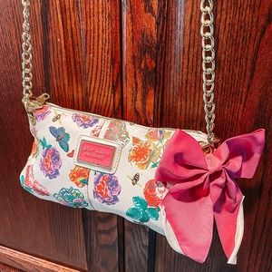 Betsey Johnson Crossbody Colorful Floral Bees Butterflies Gold Chain Bow Purse
